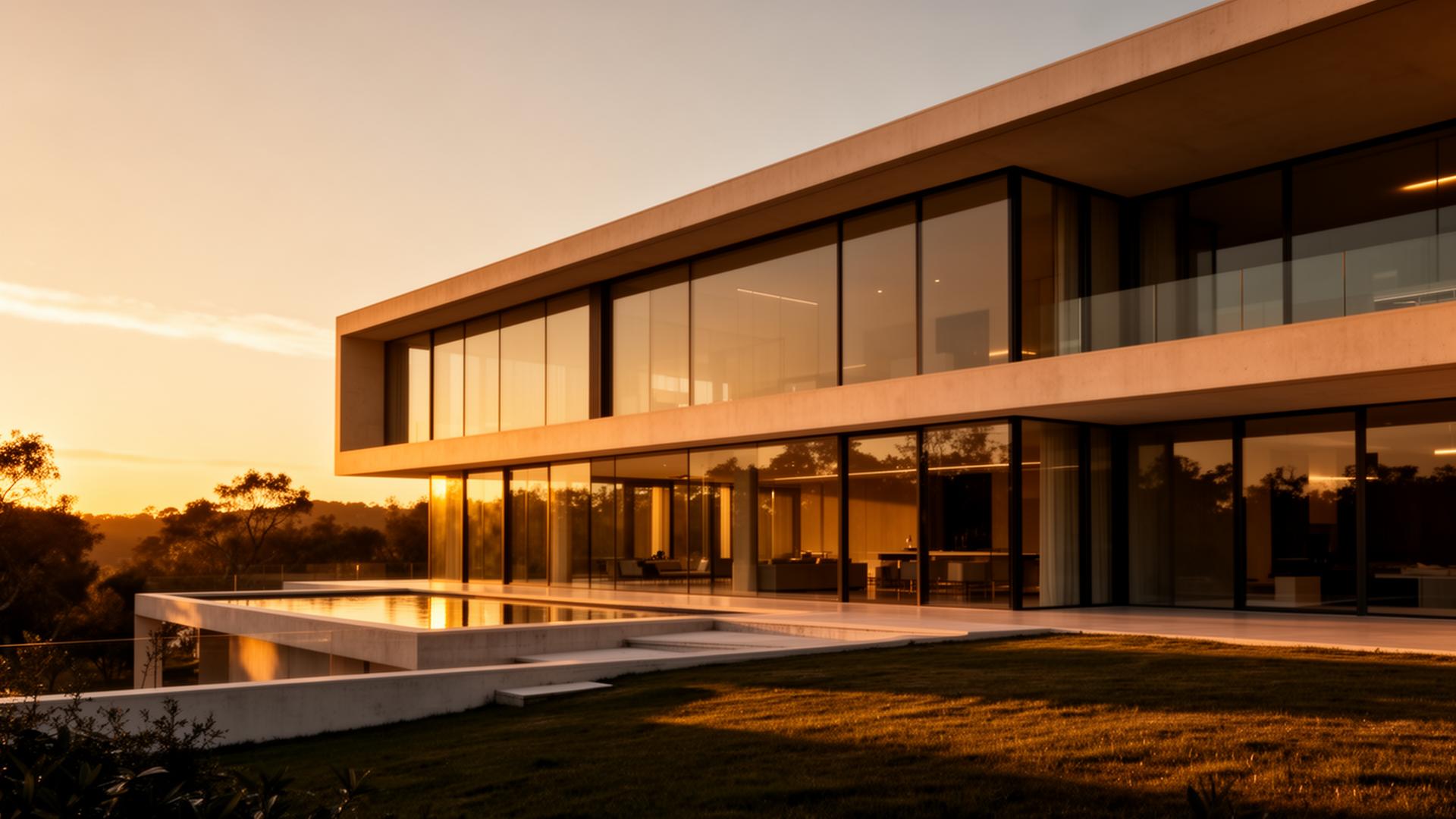 Modern luxury home at golden hour
